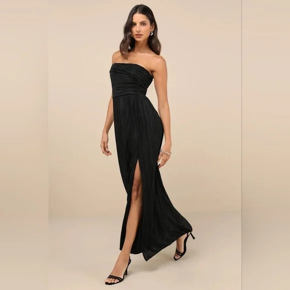 Lulus Poised Performance Black Plisse One-Shoulder Maxi Dress XL Wedding Party - Picture 3 of 9